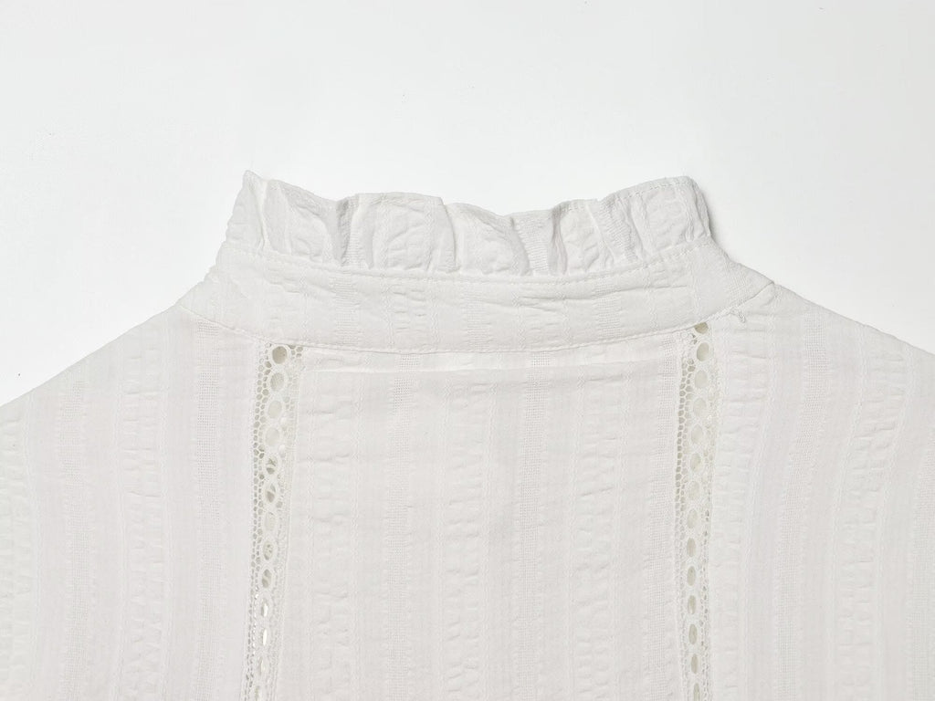 Women's pleated lace decorative casual shirt