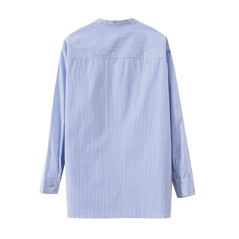 Women's loose cotton striped lace up shirt