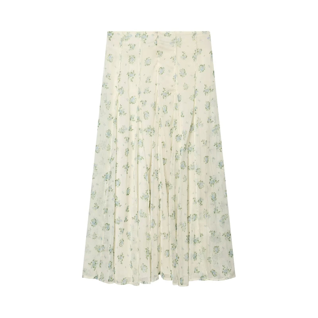suit Women's 2 pieces chiffon floral A-line MIDI skirt+floral top