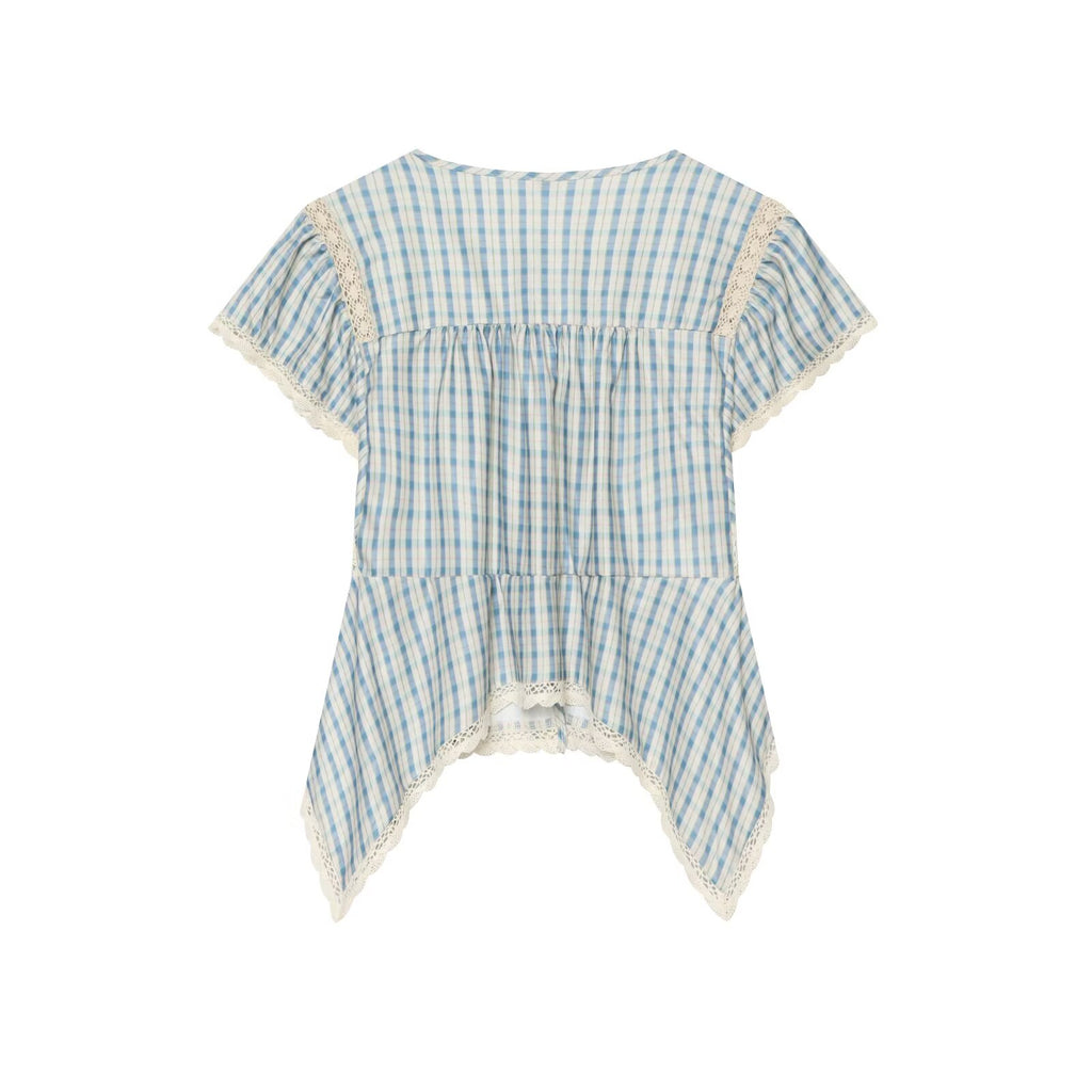Women's embroidered Plaid short sleeved top