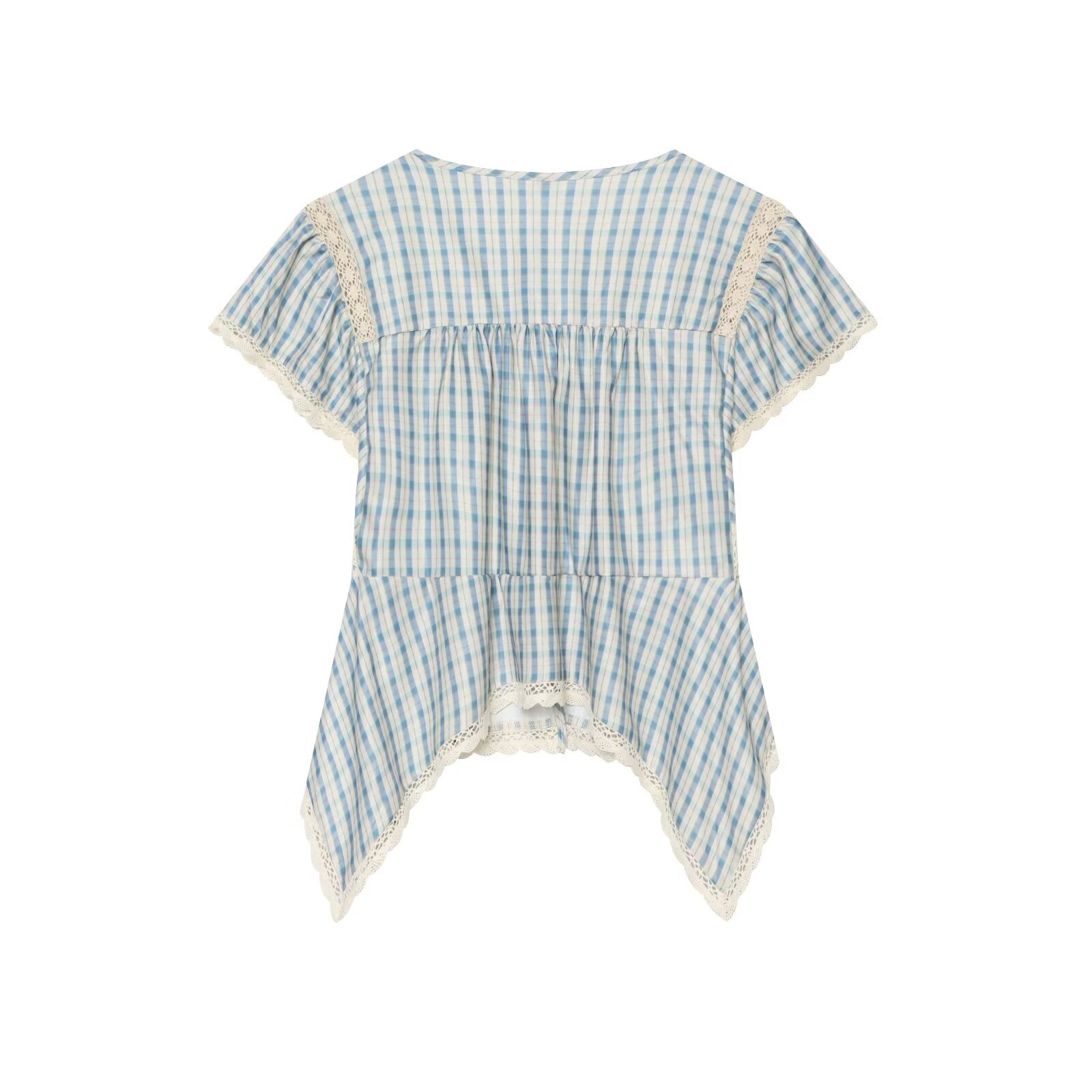 Women's embroidered Plaid short sleeved top