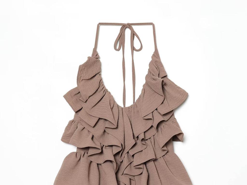 Women's layered decorative chiffon halter neck dress