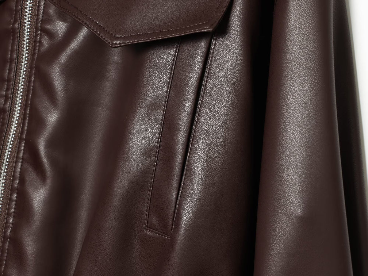 Women's leather effect adjustable waist jacket Coat