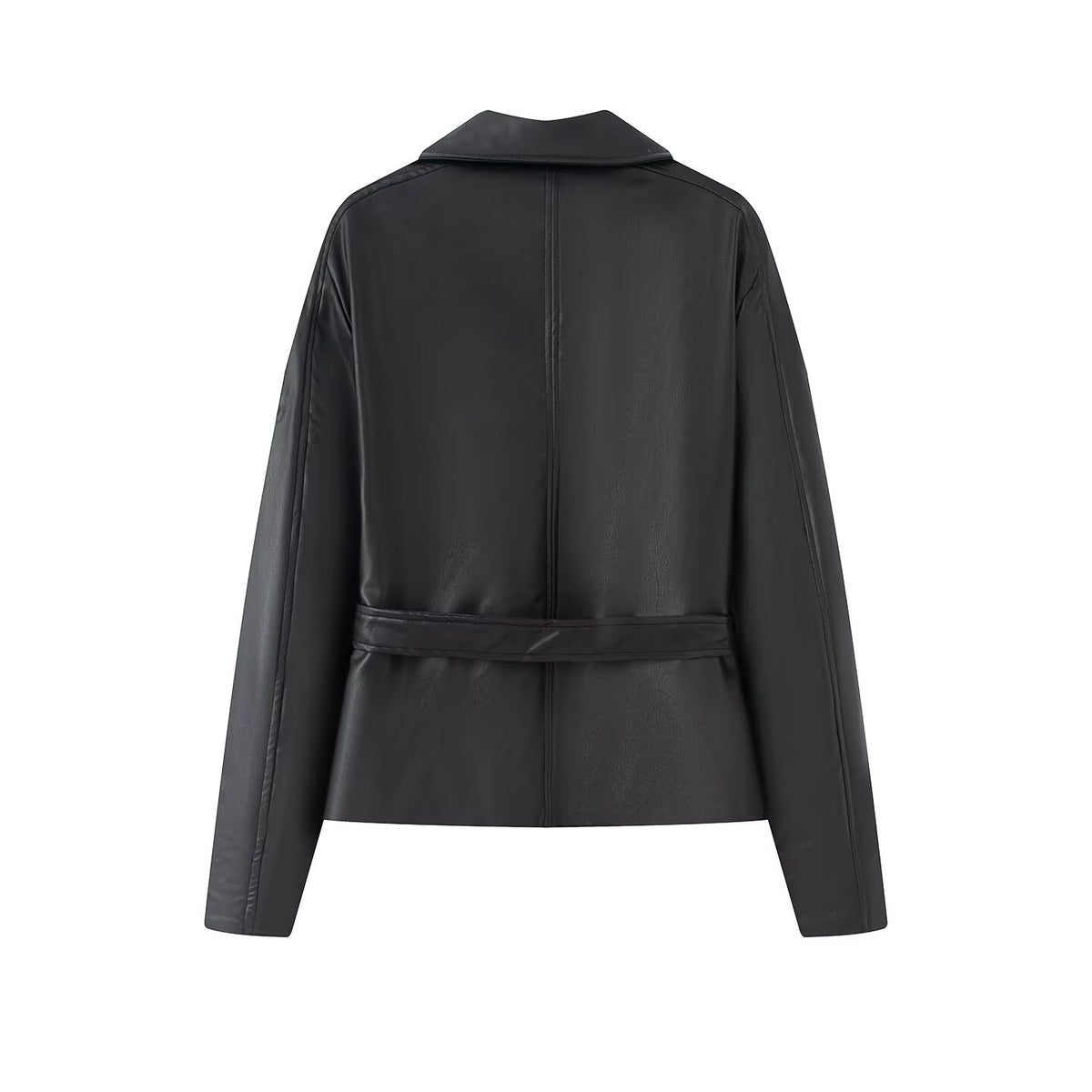 Women's with belt faux leather windbreaker Coat