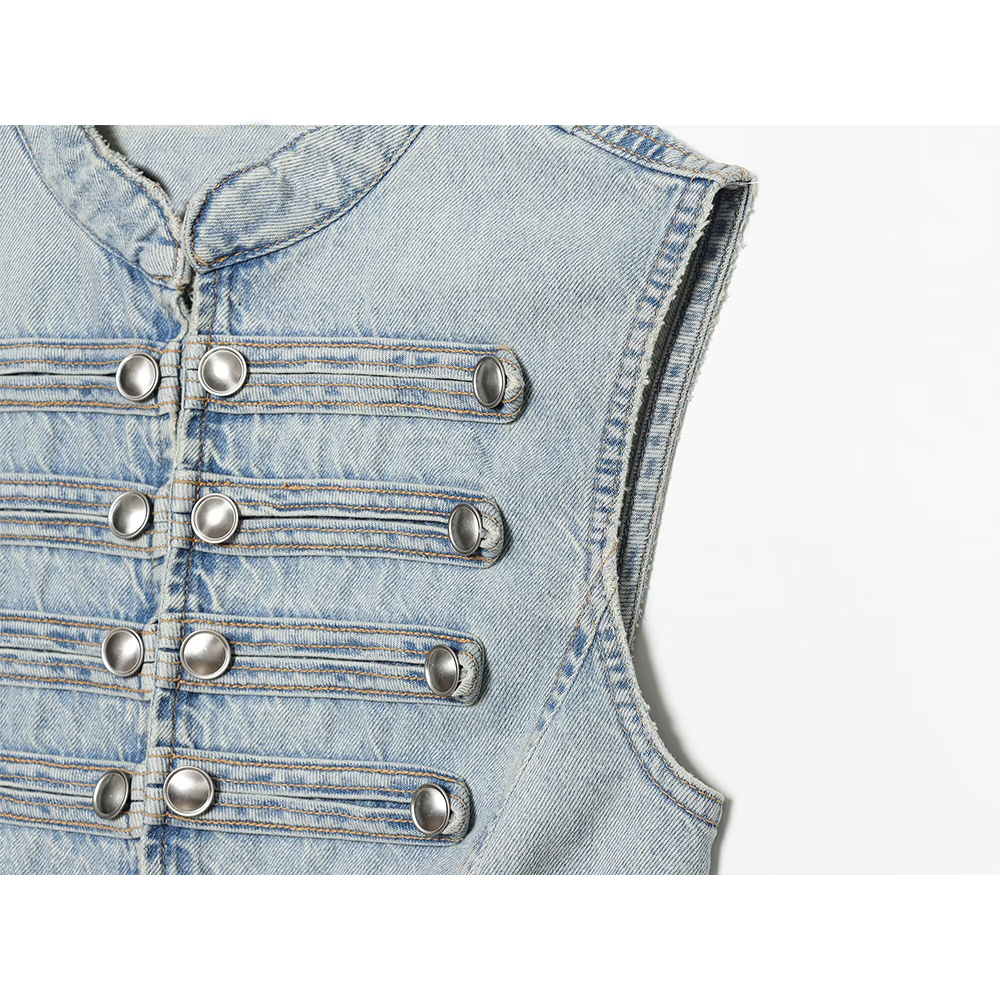 Women's button decoration sleeveless denim vest