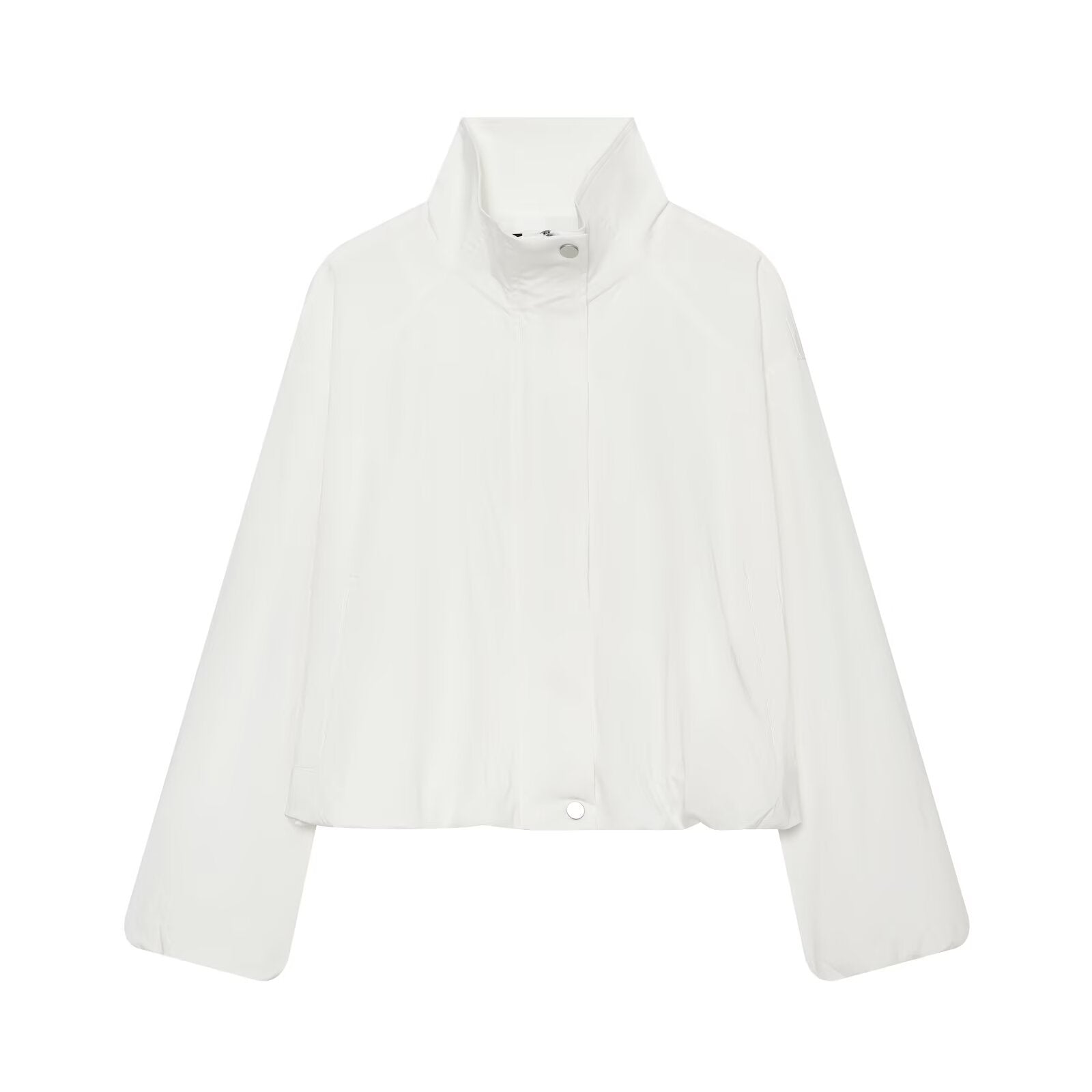 Women's Stand Collar Button Zipper Short Coat