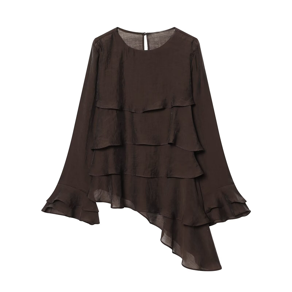Women's layered decorative asymmetrical top