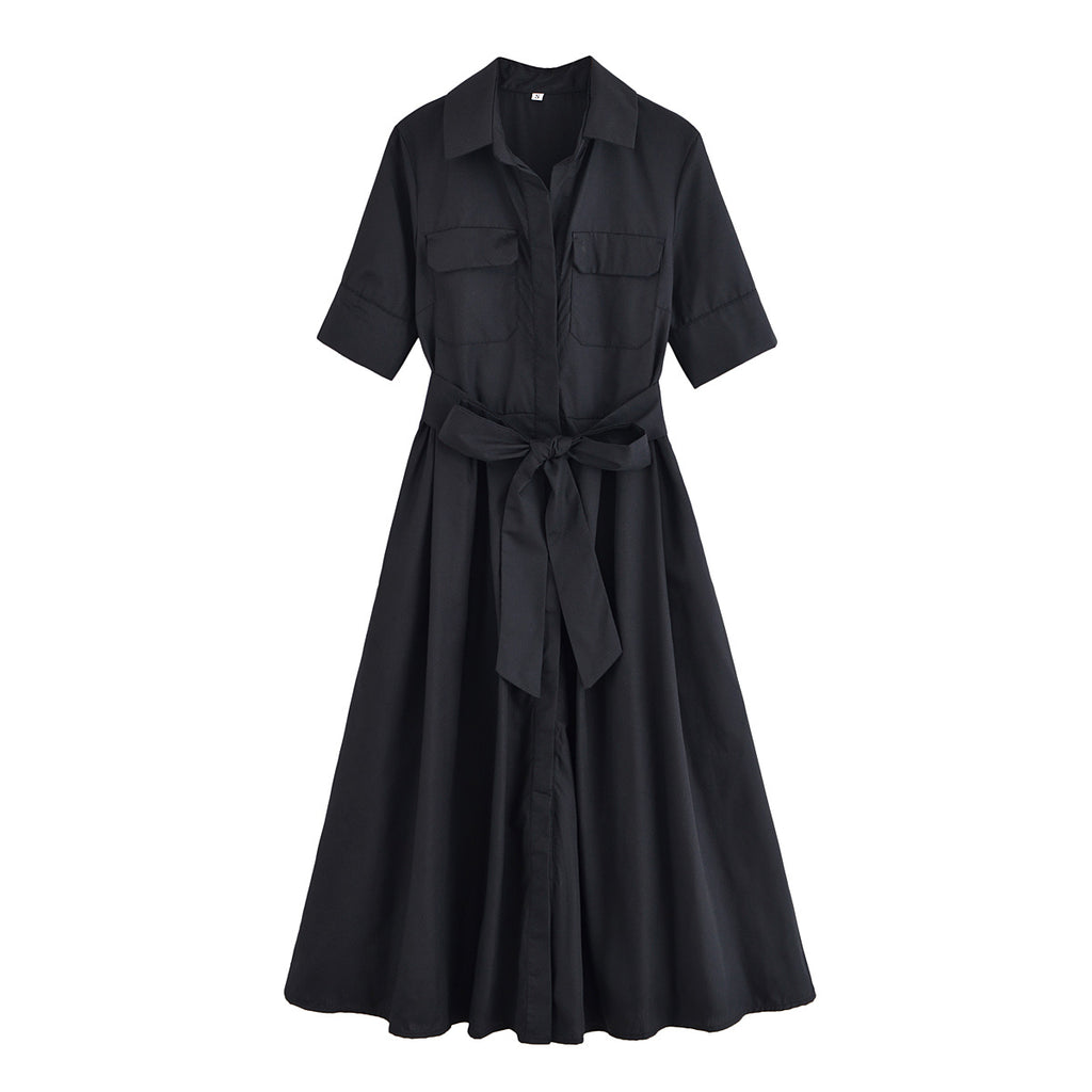 Women's with Belt shirt style poplin striped dress