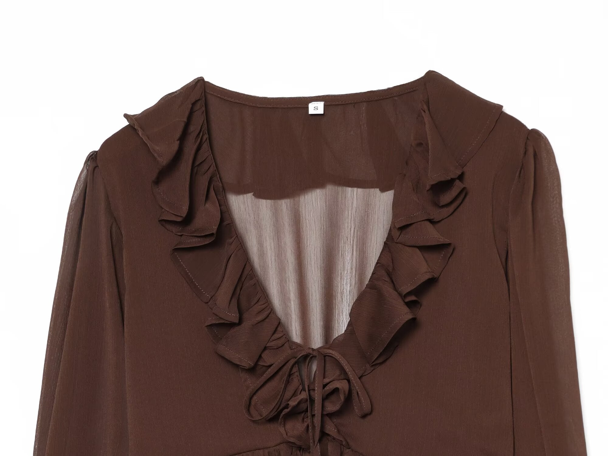 Women's slightly transparent ruffled V-neck top