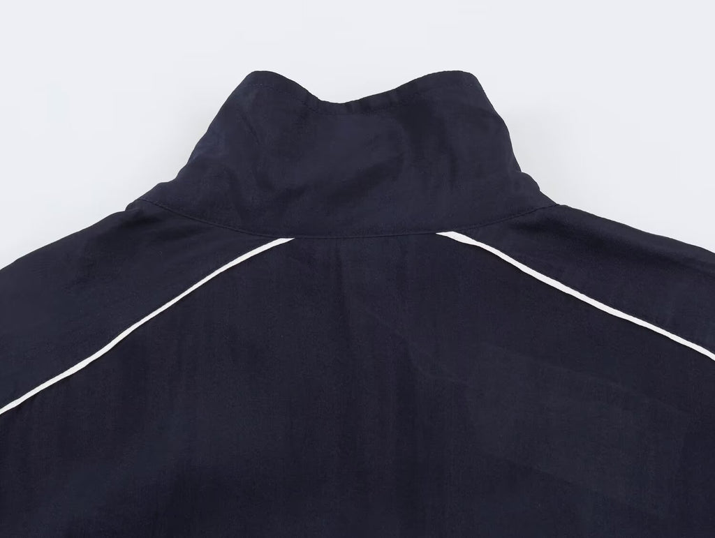 Women's stand collar contrasting striped loose Coat