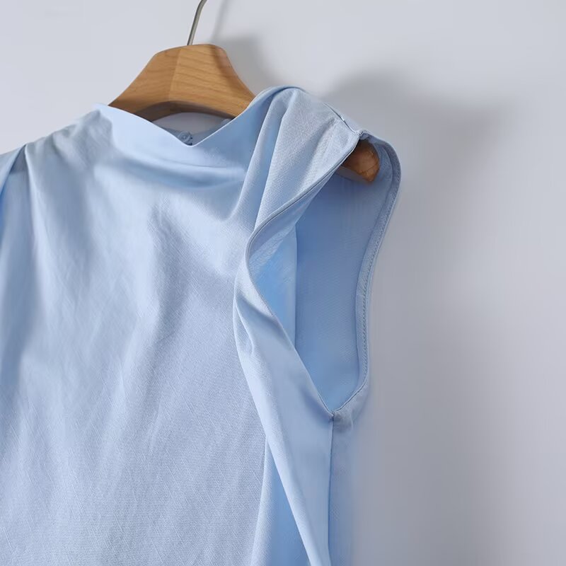 Women's pleated decorative linen blend top