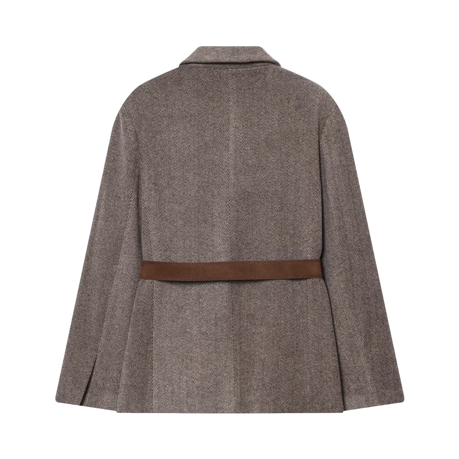 Women's with Belt herringbone diagonal Blazer Coat