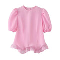 Women's lace patchwork hem short sleeved top