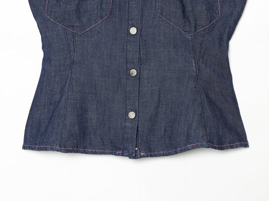 suit Women's 2 pieces casual Lapel denim shirt+denim bucket pants