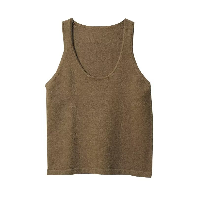 Women's soft textured round neck versatile knitted vest