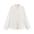 Women's rope knot buckle loose linen blended shirt