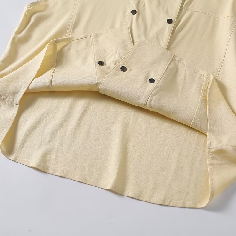 Women's casual linen blended stand collar shirt
