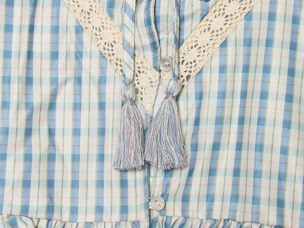 Women's embroidered Plaid short sleeved top