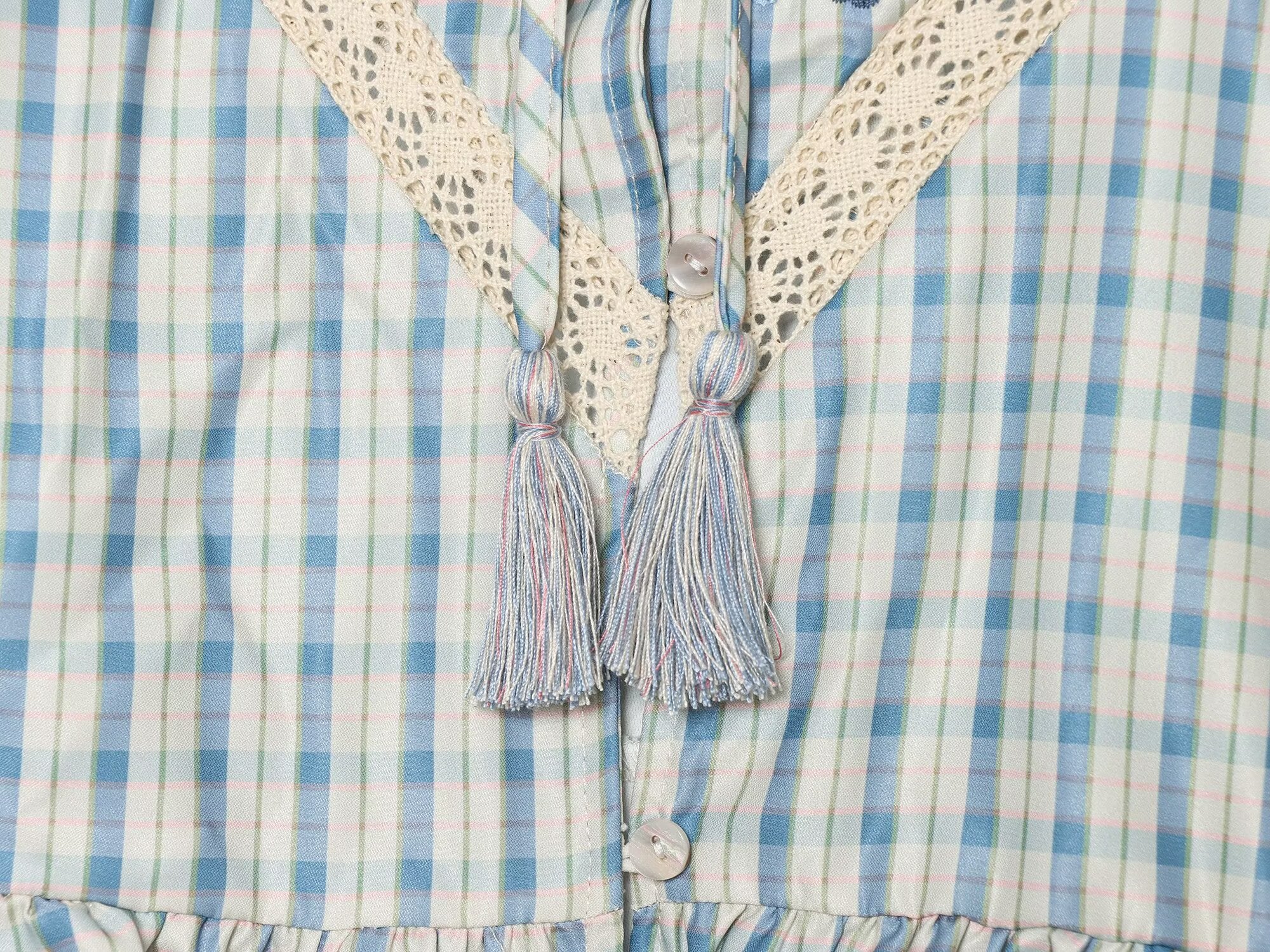 Women's embroidered Plaid short sleeved top