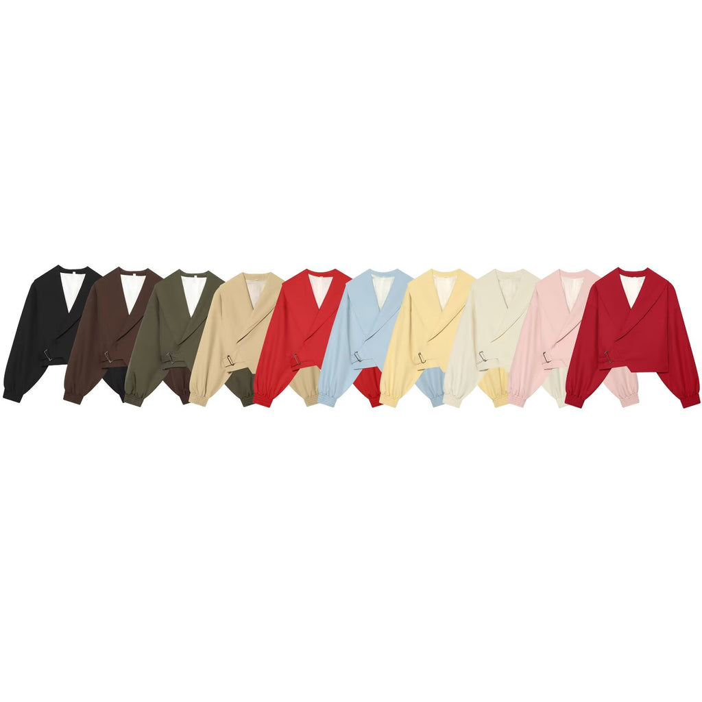 Women's buckle decoration casual short jacket