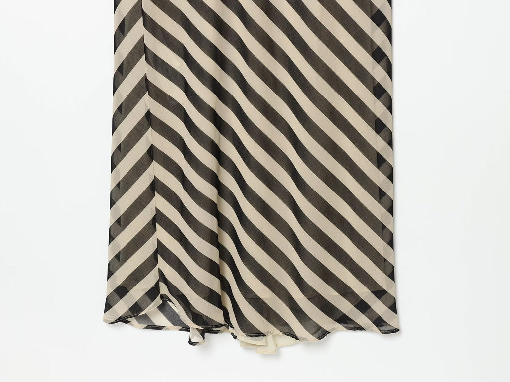 Women's ribbon decoration striped Swing collar dress