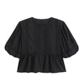 Women's hollowed out embroidered balloon sleeve shirt