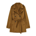 Women's with belt loose suede effect windbreaker Coat