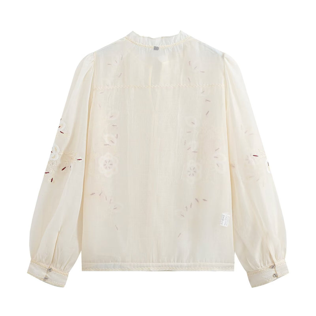 Women's floral embroidery transparent stiff yarn shirt