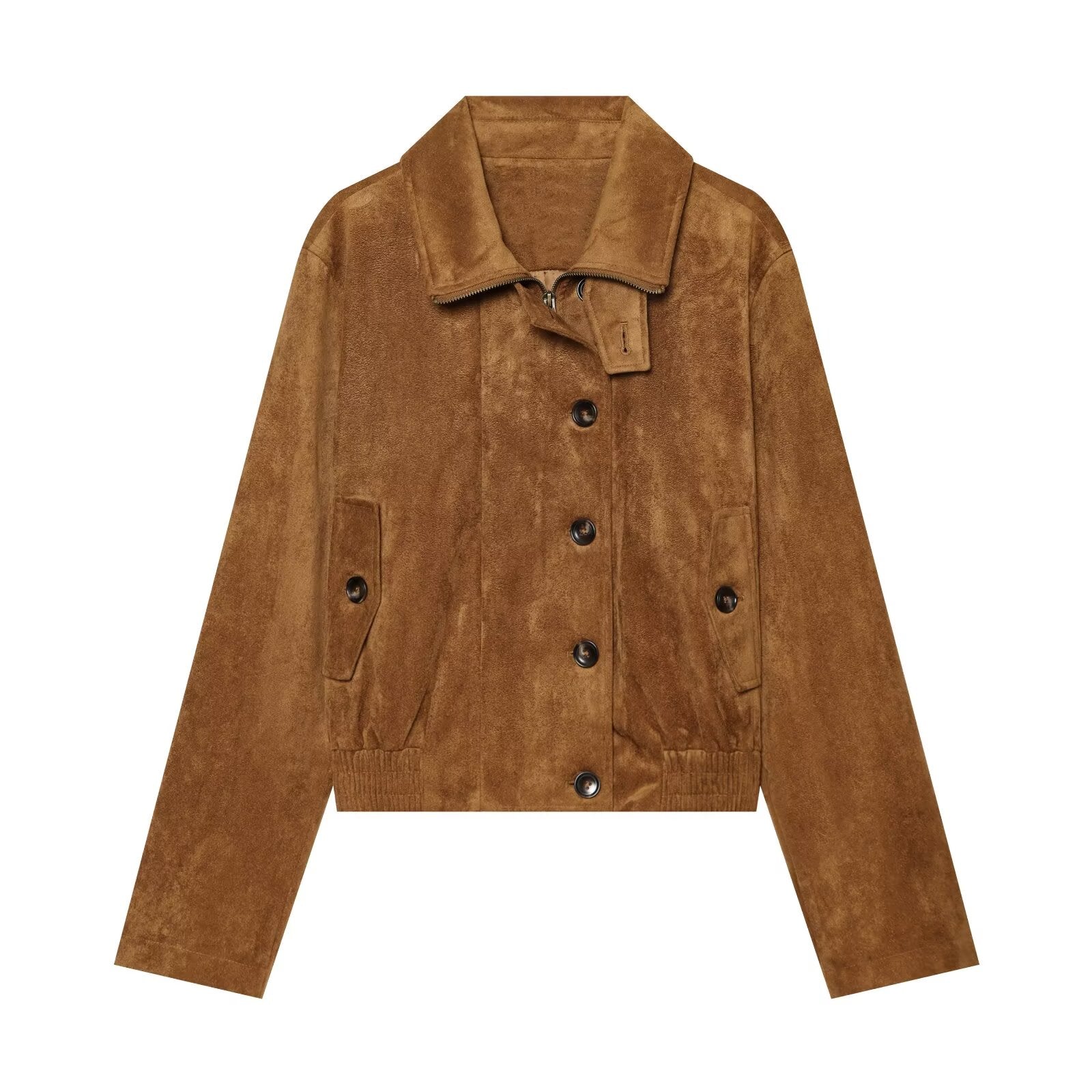 Women's retro suede textured stand collar jacket