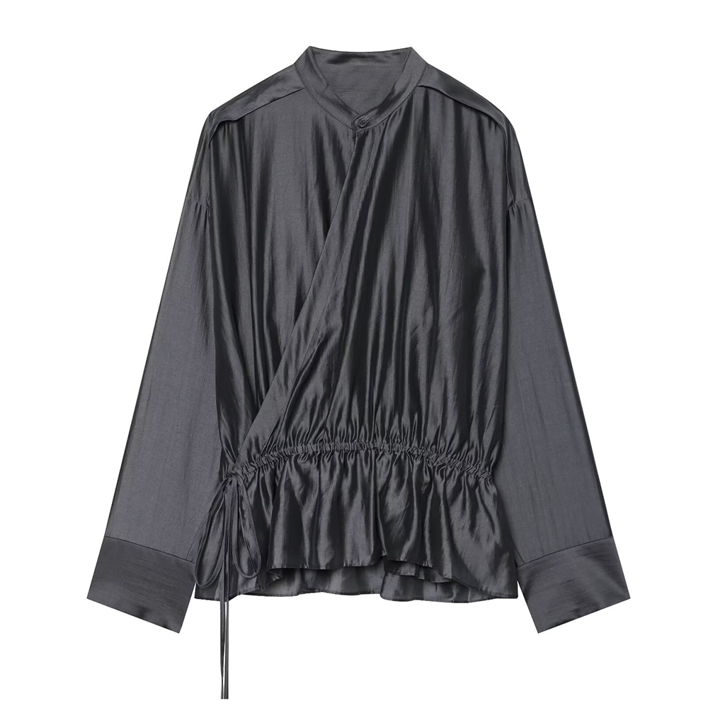 Women's lace up decorative casual draped shirt