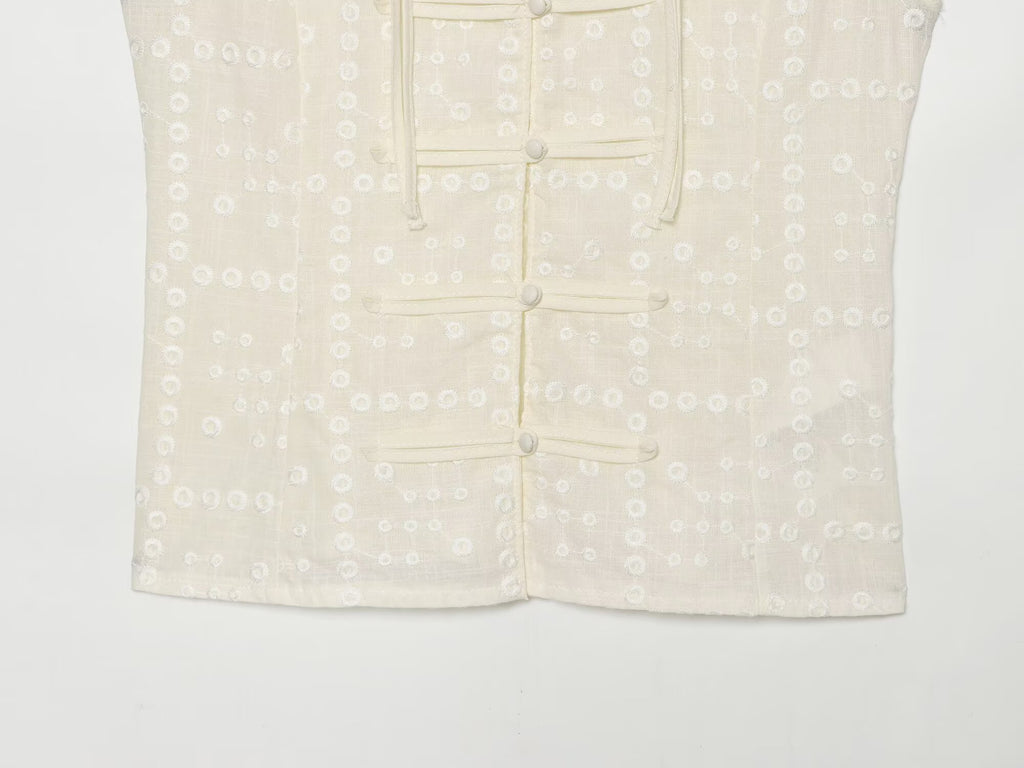 Women's slim Hollow Embroidered Top
