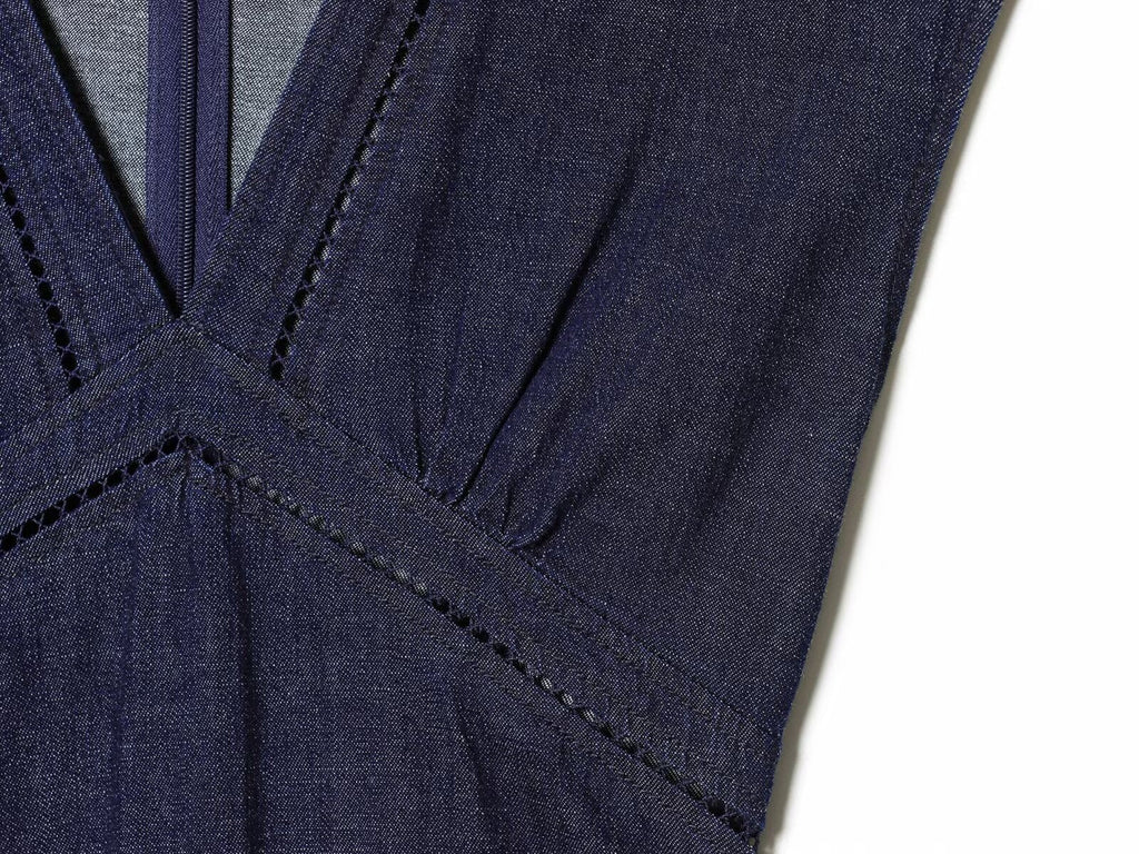 Women's V-neck patchwork pleated denim dress