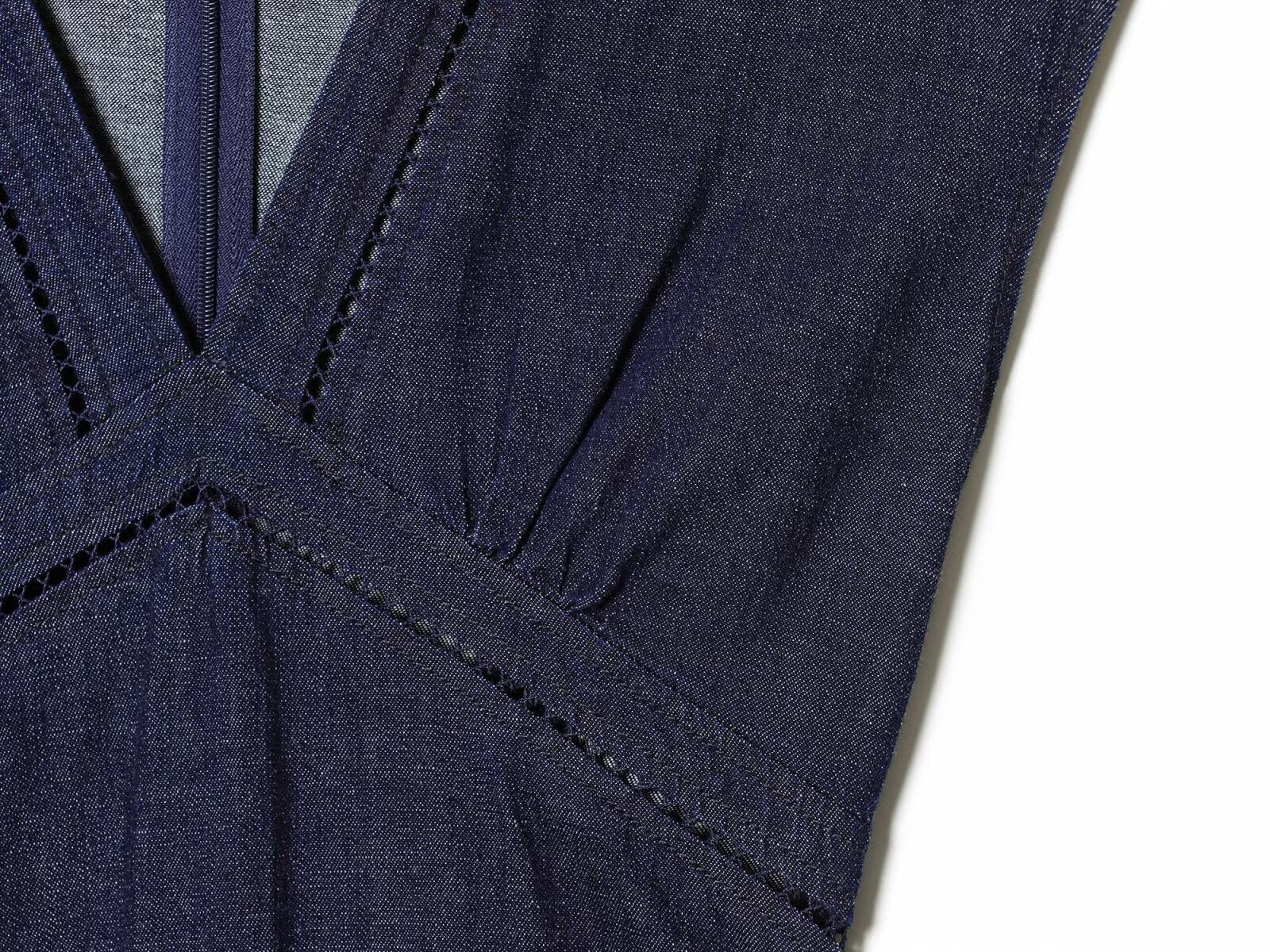 Women's V-neck patchwork pleated denim dress