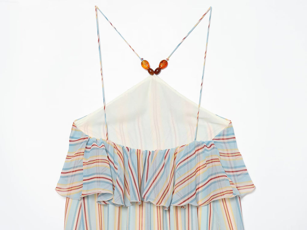 Women's Ruffle edge hanging collar MIDI dress