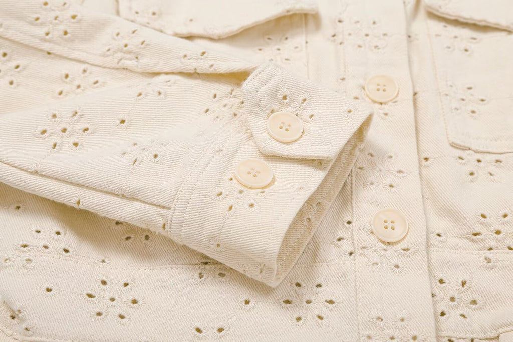 Women's flip pocket decoration hollow jacket Coat