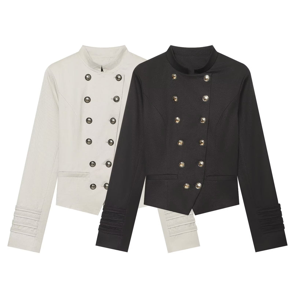 Women's slim stand collar double breasted jacket