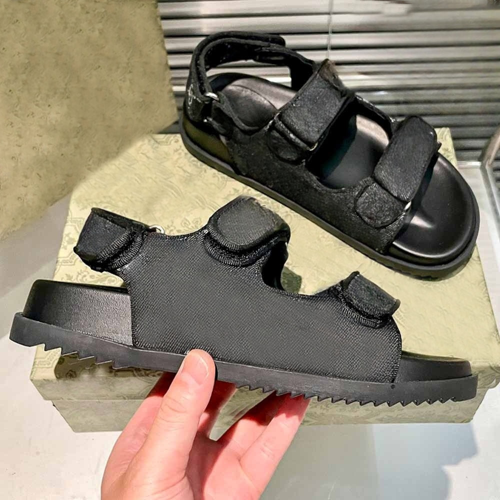 Women's new hook and loop design platform sandals have a shoe box.