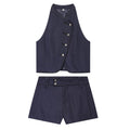 suit Women's 2 pieces contrasting color trimmed halter neck vest+ Shorts Skirts