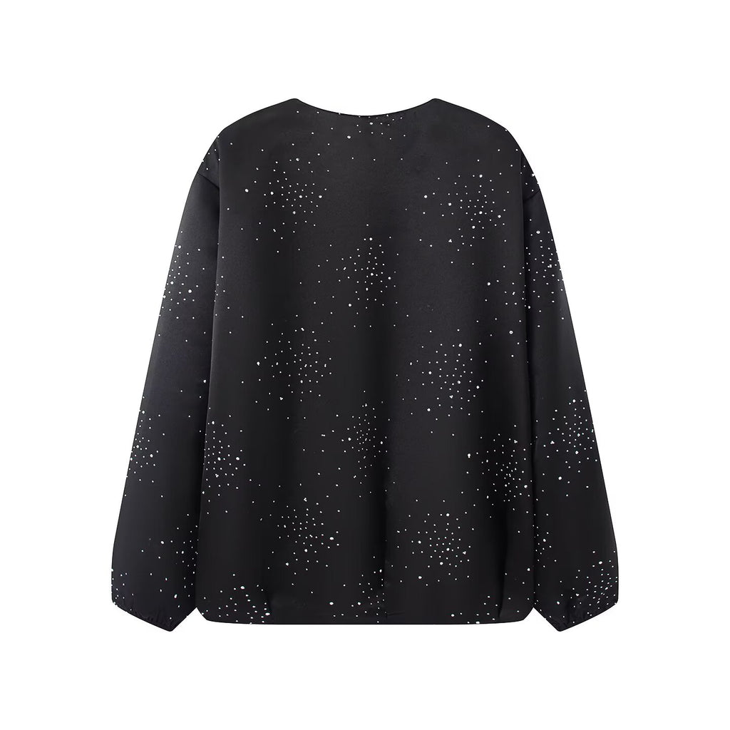 Women's bright diamond fabric O Neck jacket Coat