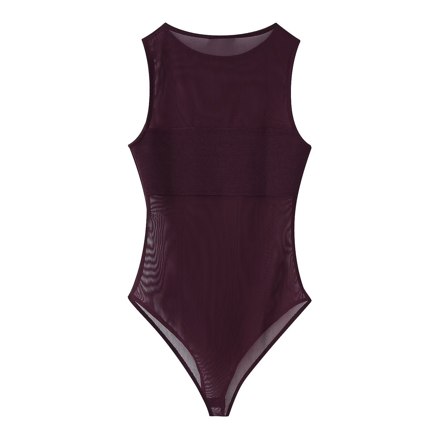 Women's sexy patchwork tulle bodysuit