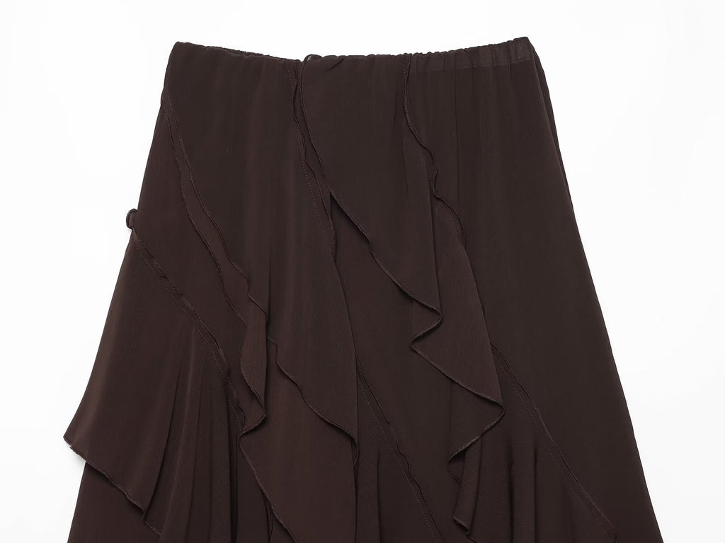 Women's ruffled draped Midi skirt