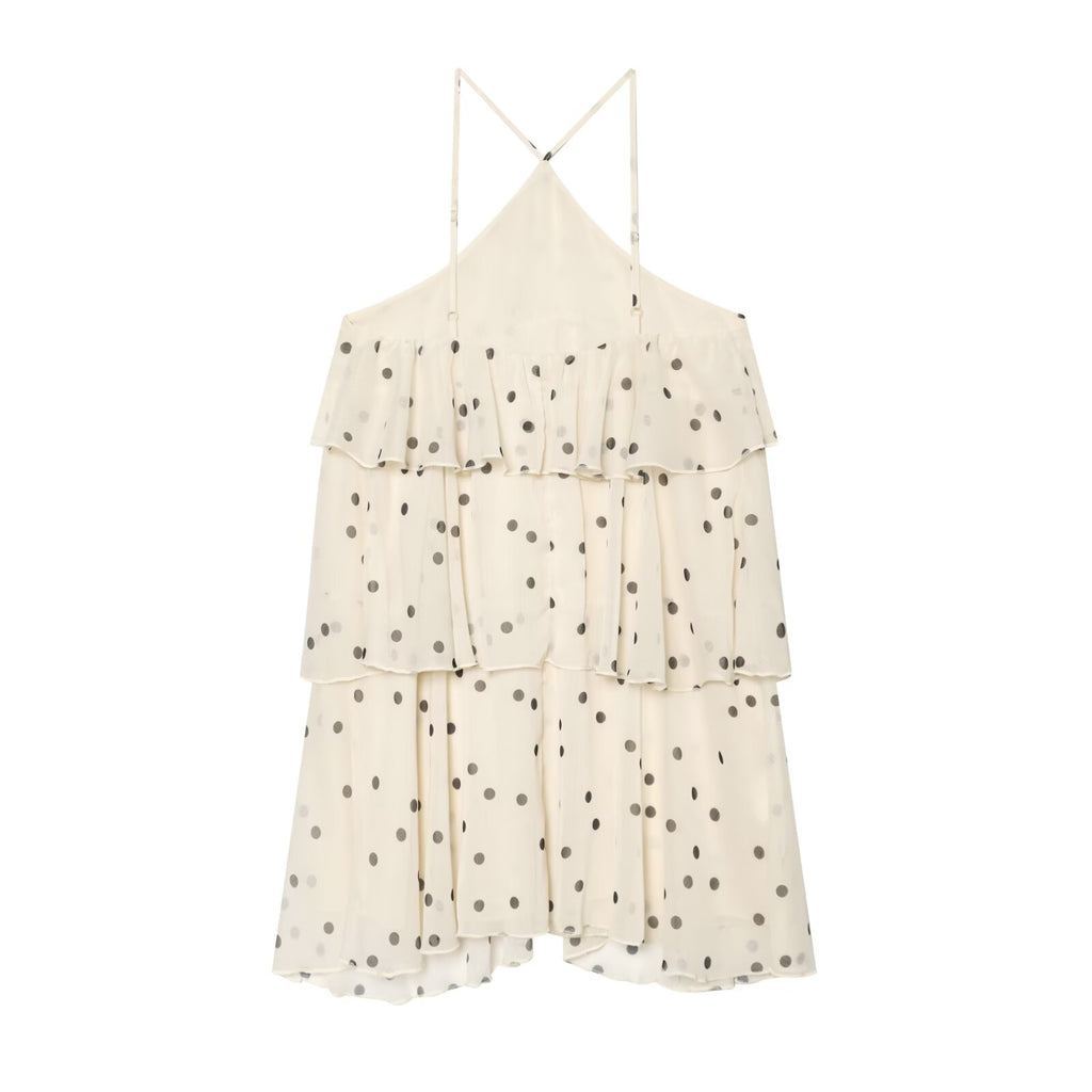 Women's vacation style polka dot cake dress