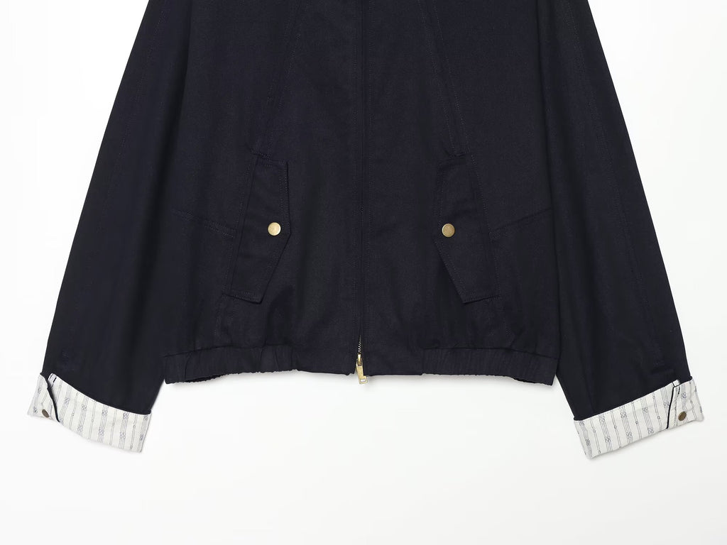 Women's casual patchwork retro stand collar jacket