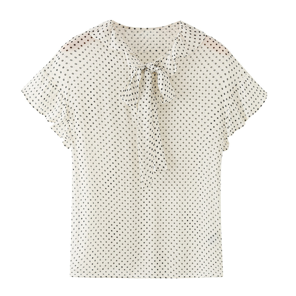 Women's bow decoration polka dot shirt