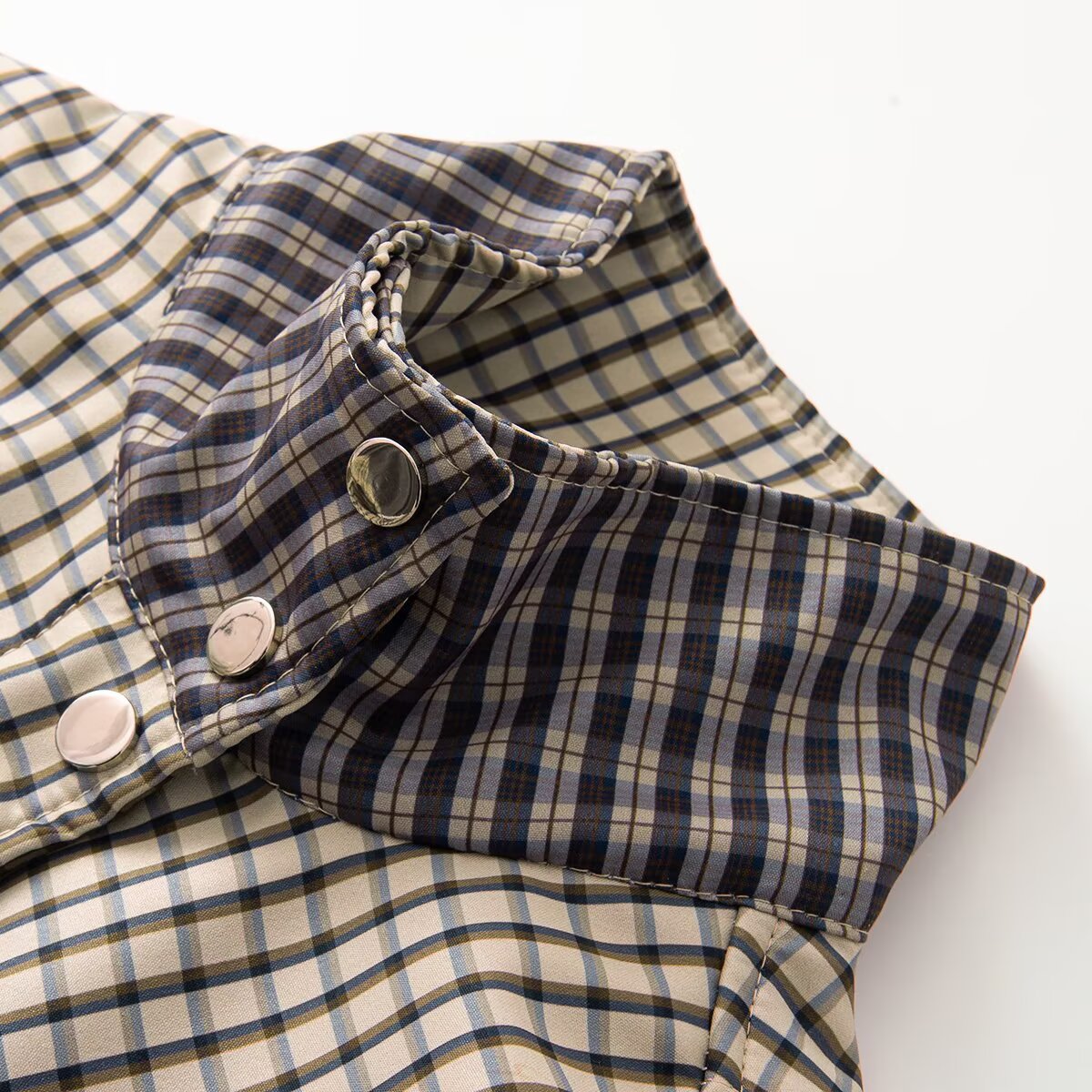 Women's stand collar casual waist cinched plaid Coat