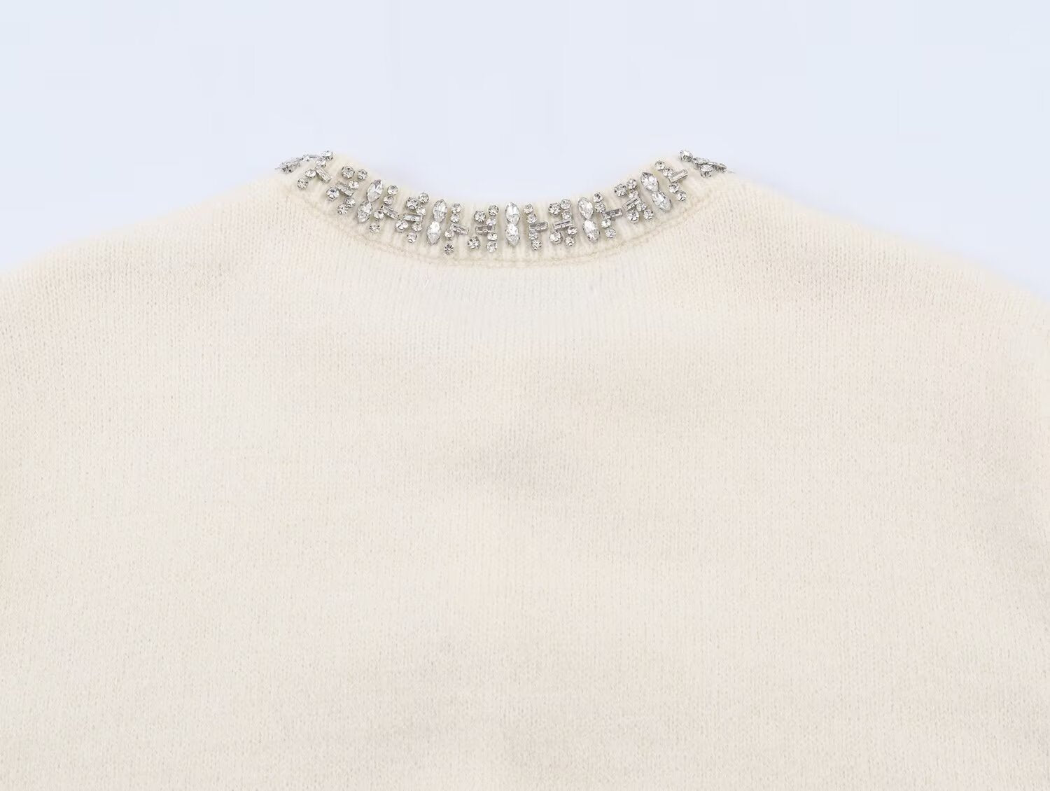 Women's beaded collar short sleeved knitted sweater