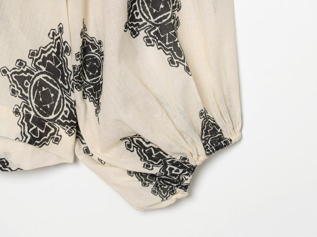 Women's oversized lantern sleeve printed top