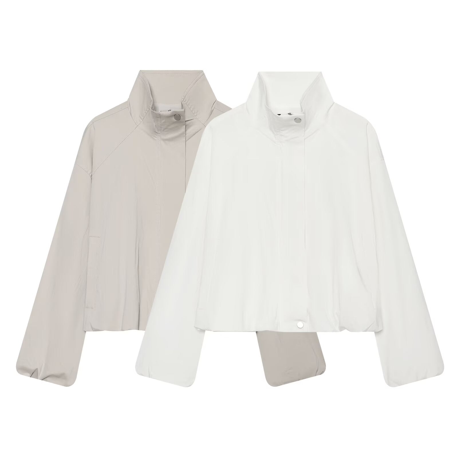 Women's Stand Collar Button Zipper Short Coat