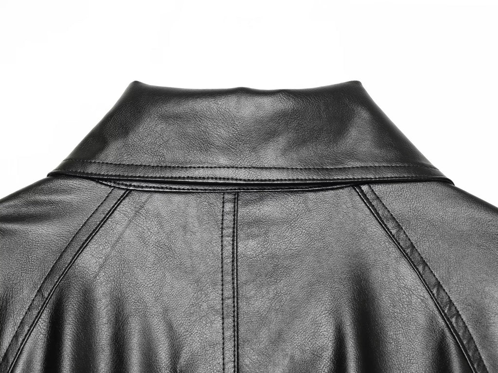 Women's retro double breasted faux leather jacket