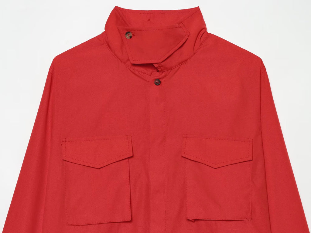 Women's pocket decoration casual stand collar shirt